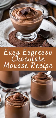 Espresso Chocolate Mousse, Hot Chocolate Mousse Recipe, Dinner Party Puddings, Coffee Mouse Desert, Trio Dessert Ideas, Easy Puddings Desserts, Espresso Creme Brulee, Coffee Chocolate Dessert, Christmas Desserts Mousse