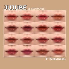 the lip chart for jujube 6 swatches by bununzsims