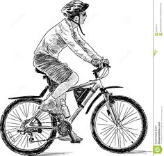 a man riding a bike on the street in black and white stock photo, royalty