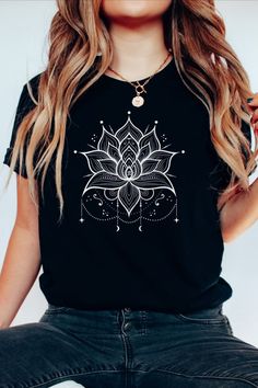 Discover your inner Zen with our Mindfulness Shirts. Our Lotus, Meditation, and Mandala designs will guide you towards Wellness. Perfect for Yoga sessions, adorned with Stars and Moon, these Tshirts resonate Spirituality and Buddhism. Find your favorite Shirt and Top today! Lotus Meditation, Minimal Shirt Design, Spiritual Shirts, Mandala Designs, Tshirt Art, Art Shirts, Shirt Collection, Unique Tshirts