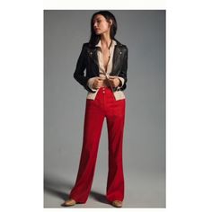 Anthropologie Naomi Linen Wide Leg Flare Pants. Nwt. Size 00. Color- Red. Retail- $150 Color More Accurate In Actual Photos. Red Wide Leg Pants Outfit, Wide Leg Flare Pants, Red Wide Leg Pants, Sequin Flare Pants, Striped Flare Pants, Cute Travel Outfits, Digital Dress, Red Joggers, St Patrick's Day Outfit