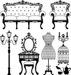 the silhouettes of furniture and lamps