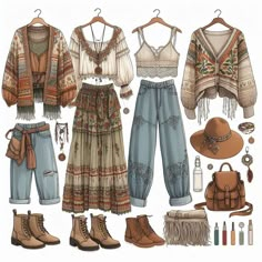 Romantic boho capsule wardrobe with jeans AI generated Boho Style Curvy, Cottagecore Outfits With Jeans, Boho Thrift Outfits, Boho Outfits With Jeans, Boho Jeans Outfit, Colorful Boho Outfit, Instagram Influencer Outfits, Boho Inspired Outfits, Boho Capsule Wardrobe