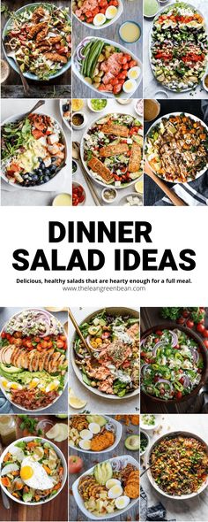 the cover of dinner salads is shown with many different dishes and ingredients in it