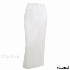 Olivia Mark - High-Waisted White Split Hem Midi Skirt - Street Style Long Skirt Casual White Cotton Pencil Skirt, Elegant Cotton Pencil Skirt Bottoms, Elegant Cotton Pencil Skirt, Classic Solid Maxi Skirt For Spring, Classic Solid Color Maxi Skirt For Spring, Classic Long Skirt In Solid Color, White High Waist Casual Pencil Skirt, Casual High-waist White Pencil Skirt, Casual High Waist White Pencil Skirt