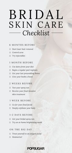 the bridal skin care checklist is shown in black and white, with an image of