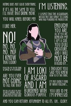 an image of loki from the avengers movie with some words above it that say i'm listening