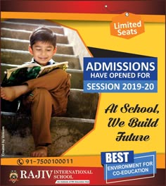 an advertisement for the school's summer reading program, with a young boy sitting on steps