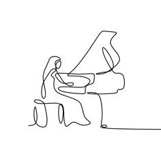 a line drawing of a person sitting at a piano