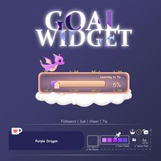 an image of the goal widgett page on a computer screen with purple background