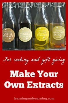 four bottles of cooking and gift giving make your own exacts with text overlay