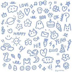 the blue doodles are all over the white background