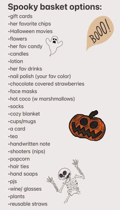 a halloween themed list with the words spooky basket options