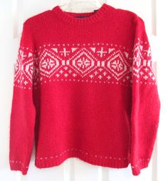 Karen Scott Sweater Pullover Fair Isle Womens L Large Wool Blend Red White Karen Scott, Sweater Pullover, Brands Outlet, Flea Market, Fair Isle, Sweater Outfits, Wool Blend, Vintage Ladies, Red White