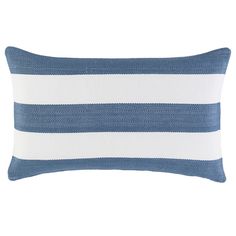 a blue and white striped pillow on a white background