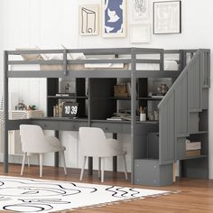 Twin Size Loft Bed Frame with Storage Staircase and Double Desks and Shelves Twin Size Beds, Storage Staircase, Trundle Bed With Storage, Desk And Storage, Loft Bed Frame, Twin Size Loft Bed, Bed With Desk, Bed Full, Perfect Bed