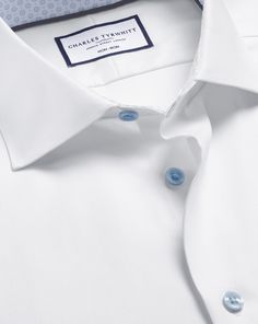 100% cotton, Available in classic, slim and extra slim fit, Non-iron, Semi-spread collar, Classic and slim fit: back pleats, Extra slim fit: back darts, Rounded button cuff with one button, Machine washable - Semi-Cutaway Non-Iron Collar Twill Shirt with Printed Trim - White | Men's Charles Tyrwhitt Semi-Cutaway Non-Iron Collar Twill Dress Shirt With Printed Trim - White Single Cuff Size Medium Cotton Button Machine, Charles Tyrwhitt Shirt, Twill Dress, Business Casual Shirts, Cutaway Collar, Iron Shirt, Charles Tyrwhitt, Textured Dress, Twill Shirt