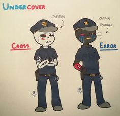 two cartoon police officers standing next to each other with captions on their shirts and the words under cover