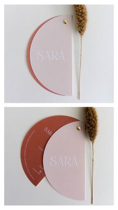 two different pictures with the words sara written on them and one has a dried flower in it