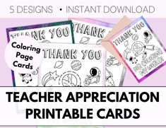 teacher appreciation printable cards with the words thank you