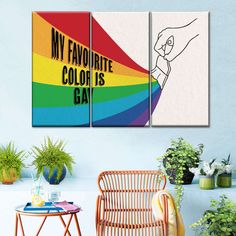 two canvases with the words, my favorite color is gay and a drawing of a hand holding a woman's arm