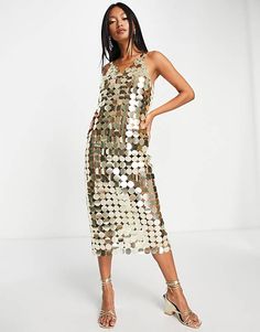 Starry Eyed premium disc detail midi dress in gold | ASOS Gold V-neck Midi Dress For Party Season, Gold V-neck Midi Dress For Party, Glamorous Festive Midi Dress, Festive Gold Dress For Night Out, Elegant Gold Midi Dress With Sequins, Gold V-neck Midi Dress For Spring, Chic Gold Sequin Dress For Formal Occasions, Glamorous Gold Midi Dress For Party, Gold Midi Dress For Party Season