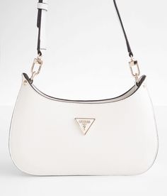 "Guess Meridian Mini Purse - Cream , Women's Stone Structured faux leather purse Zipper closure Removable shoulder strap Dimensions: 6"(L) x 2 3/4"(W) x 5 1/4"(H). 100% PU. Apparel & Accessories > Handbags, Wallets & Cases > Handbags" Football Wife, Small Purses And Handbags, Classy Purses, Cream Purse, My Style Bags, Guess Purses, White Shoulder Bag, Faux Leather Purse, Girly Bags