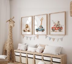 a child's room decorated in neutral colors