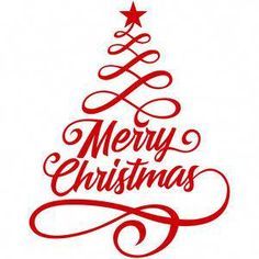 a red christmas tree with the words merry christmas written in white and red lettering on it