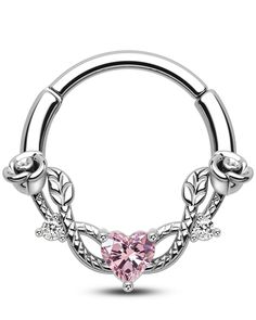 PRICES MAY VARY. [Rose Septum Rings ]: 1PC Stainless Steel Septum Ring with Double Rose and Heart Pink CZ Design. The Design is Inspired by the Roma Love Story. There are Roses and Vines Across the Hoop. Every Piece of our Jewelry passes Rigorous Inspection. So you can buy with Confidence [Comfortable Size of Daith Piercing]: Bar Thickness: 16G/1.2mm; Inner Diameter: 8mm/10mm [Reliable Material]:The Hoop is Made of 316L Stainless Steel, it is one Of The Most Safety Materials For All Types Of Ski Heart Septum Piercing, Elegant Silver Body Jewelry For Valentine's Day, Heart-shaped Silver Body Jewelry For Wedding, Silver Internally Threaded Body Jewelry For Wedding, Silver Pierced Body Jewelry For Wedding, Cute Septum Rings, Septum Nose Piercing, Piercing Bar, Double Rose