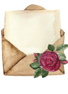 an envelope with a rose on it and a blank paper in the middle is shown