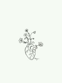 a drawing of a heart with flowers in it