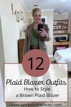 Blazer Coat Outfit Women, Outfits With Plaid Blazer, Brown Plaid Blazer Outfit Casual, Brown Plaid Blazer Outfit Work, Styling A Plaid Blazer, Brown Check Blazer Outfit Women, Plaid Blazer Outfit Women Work, Brown Tweed Blazer Outfit Women, Brown Plaid Blazer Outfit Women