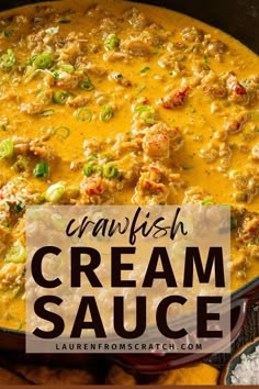 creamy cream sauce in a skillet with text overlay