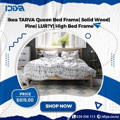 #idiyafurniture #onlinefurniture #BestFurnitureOnline #affordableprice #indoorfurniture #bed #room Tarva Bed Frame, Tarva Bed, High Bed Frame, Ikea Tarva, High Bed, Queen Bed Frame, Scandinavian Furniture, Queen Bed, Queen Beds