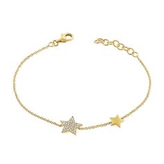 Shine bright with this captivating 14K Gold Double Star Bracelet, available in white, yellow, or rose gold. Featuring two delicately crafted star charms, each sparkling with a total of 0.14 carats of radiant diamonds, this bracelet adds a touch of celestial elegance to your look. The stars are set along a fine, adjustable gold chain, offering a perfect fit and subtle shimmer. Whether worn alone or layered, this piece is a beautiful symbol of brilliance and grace, making it a versatile addition t Bracelet With Diamonds, Engagement Rings Couple, Jewelry Accessories Ideas, Custom Ring Designs, Sell Gold, Diamond Star, Star Bracelet, Jewelry Inspo, Dream Jewelry