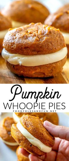 pumpkin whoopie pies with cream cheese on top