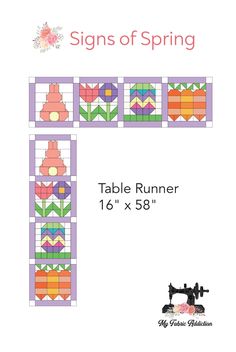 the table runner pattern is shown with an image of a sewing machine in front of it