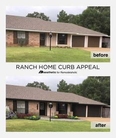 before and after photos of a ranch home curb appeal