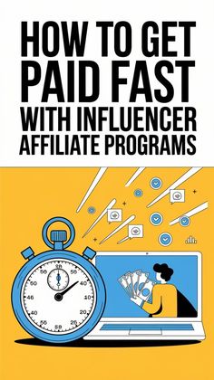 the cover of how to get paid fast with influence affliate programs, featuring an image of a woman sitting in front of a laptop