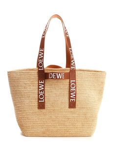 Raffia shopper by Loewe with double handle with white lettering logo. Summer Bag With Logo And Double Handle, Summer Bags With Logo And Double Handle, Summer Double Handle Bag With Logo, Casual Summer Bags With Logo, Beige Logo Bag For Summer, Check Email, Lettering Logo, St Barth, Beach Bags