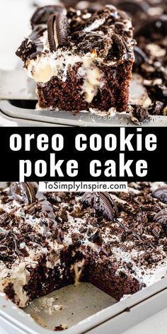 oreo cookie poke cake on a white plate