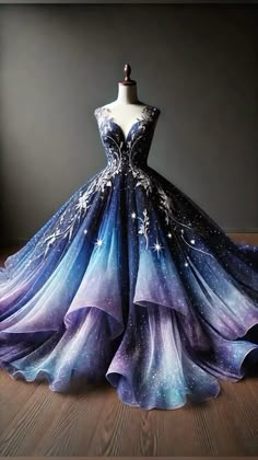 Purple Blue Wedding Dress, Galaxy Wedding Dress, Galaxy Gown, Galaxy Dresses, Blue Purple Dress, Star Dresses, Galaxy Dress, Stunning Prom Dresses