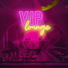 a neon sign that reads,'vip lounge'in front of a purple background