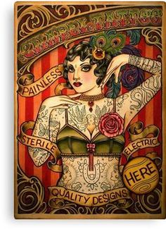 Old Circus, Vintage Circus Posters, Tattoo Expo, Illustration Kunst, Kunst Tattoos, Tattoo Old School, Frida Art, Circus Poster