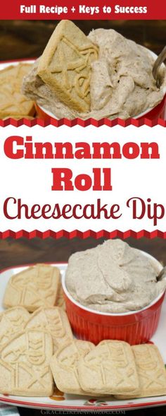 cinnamon roll cheesecake dip on a plate with crackers