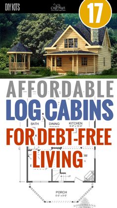 the front cover of a log cabin with blueprints on it and text that reads,