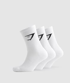 Gymshark Crew Socks 3pk - White Gym Shark Socks, Gymshark Socks, Cheer Socks, Gym Socks, Seamless Bodysuit, Joggers Black, Strappy Sports Bras, Gym Girl, Gym Fits