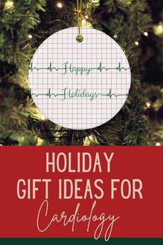 a christmas ornament hanging from a tree with the words holiday gift ideas for cardiol