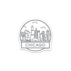 the chicago skyline sticker is shown in black and white